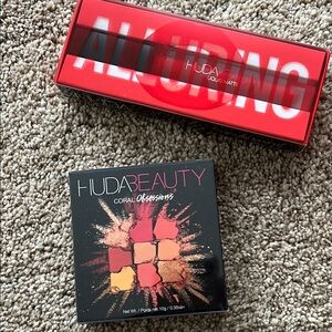 Huda Beauty Coral Obsessions Eyeshadow Palette and Liquid Lipstick in Alluring